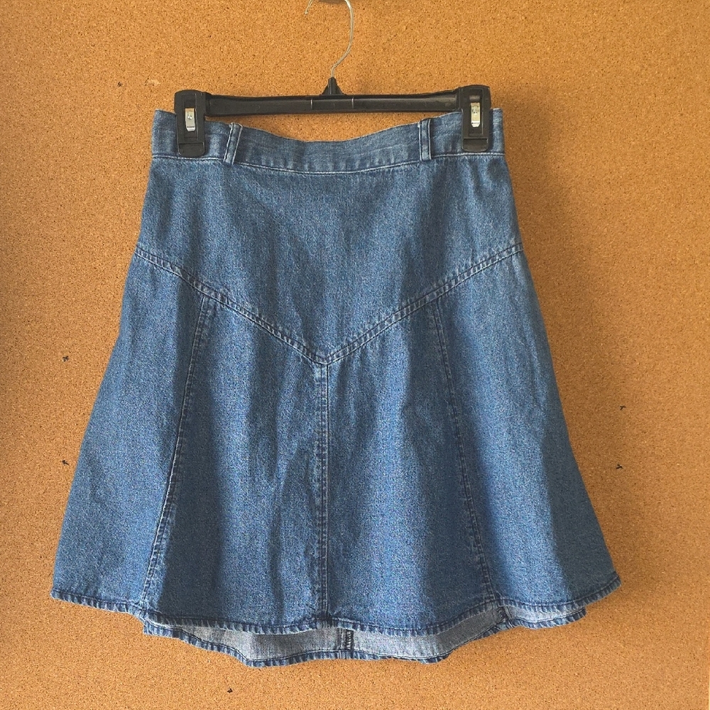 Crazy Cowgirl Y2K Western Denim Flare Skirt Elastic Waist Mini Retro Sz L A-line